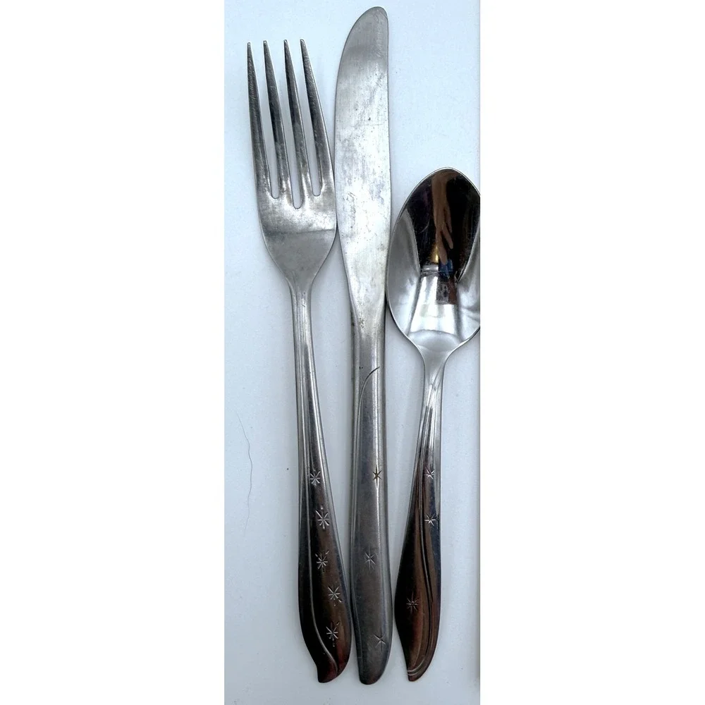 11 Mar-Crest, Kobe Atomic Star Flatware Pcs Mixed Lot Spoons Appetizer Forks 60s
